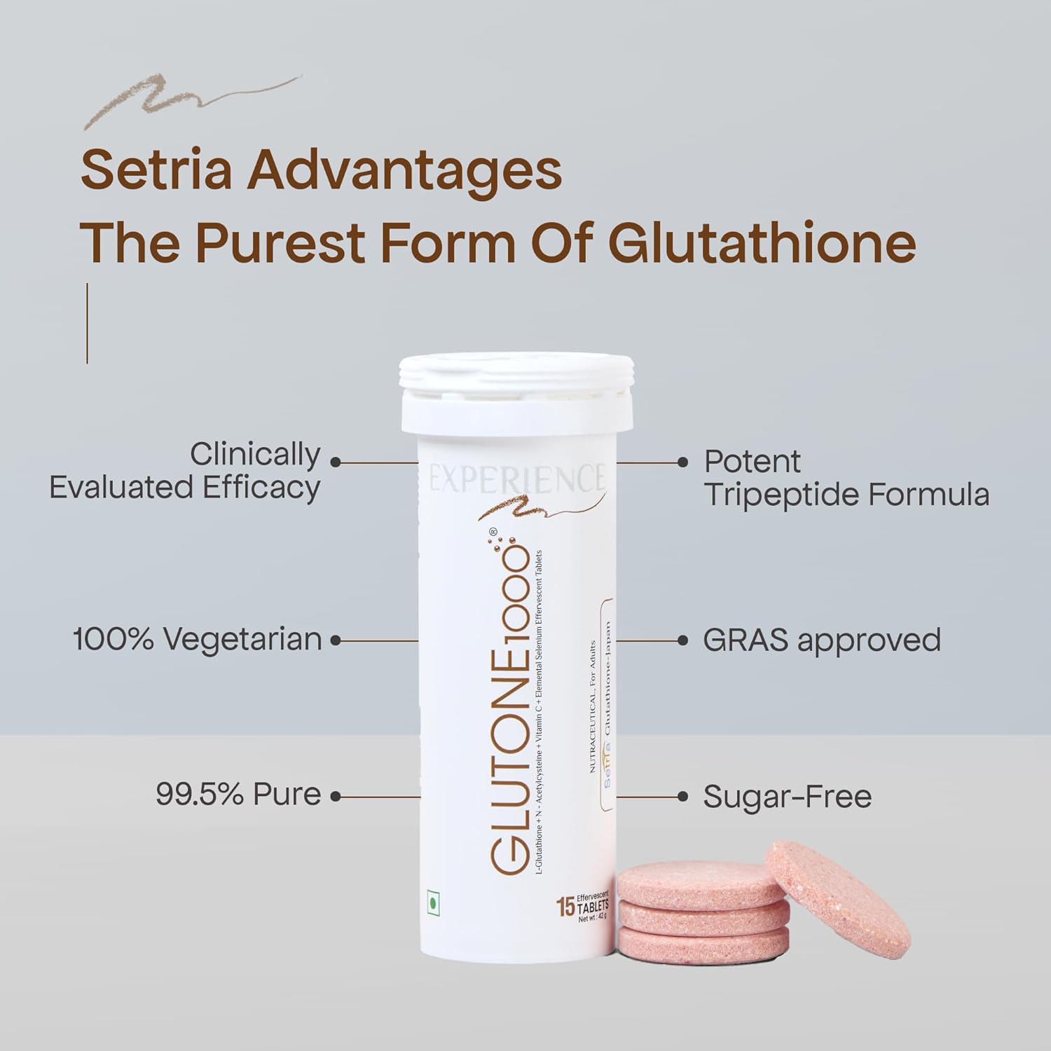 GLUTONE 1000 Setria L-Glutathione Effervescent Tablets | Vitamin C 40Mg | For Radiant Glow | Evens Skin Tone | 15 Tablets